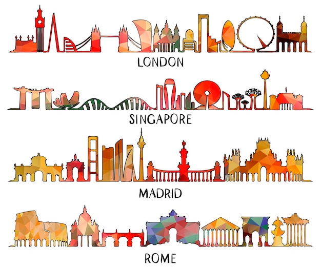 Conception triangulaire Londres Singapour Madrid Rome