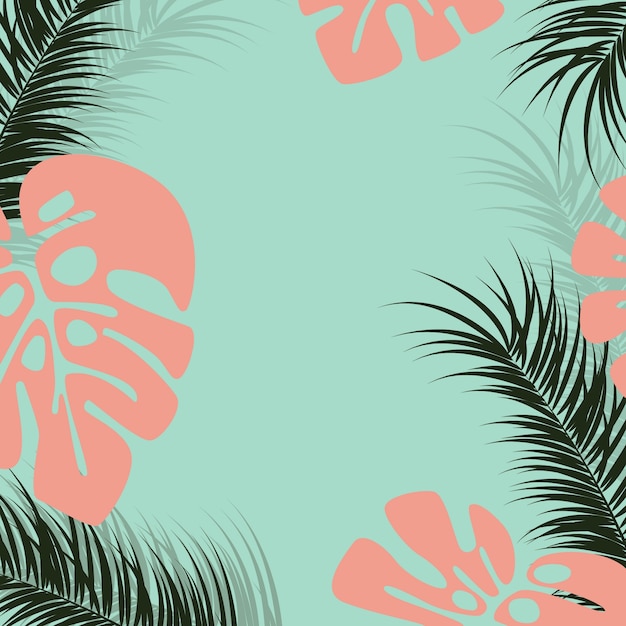 Conception tropicale avec des feuilles de palmier monstera et des plantes sur fond vert