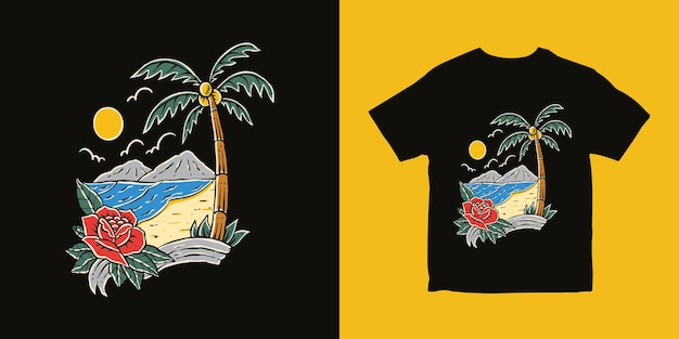 Conception De Tshirt Illustration Paradis Plage