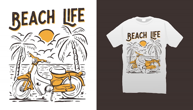 Conception De Tshirt De Moto Et De Plage Classique