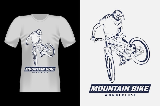 Vecteur conception de tshirt vintage de silhouette de wonderlust de vélo de montagne