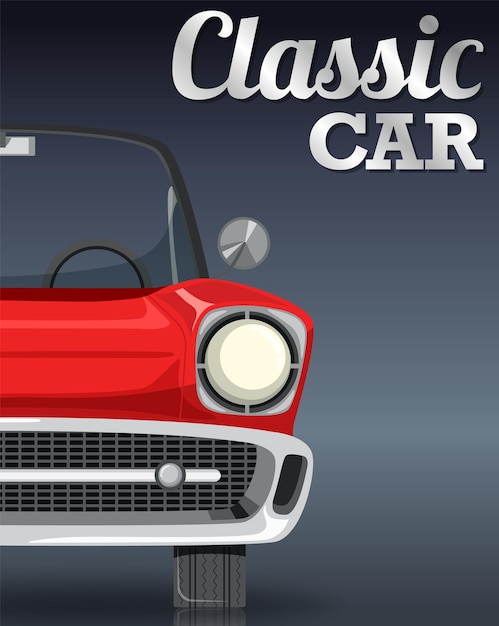 Conception de typographie de voiture classique avec voiture classique sur fond gris