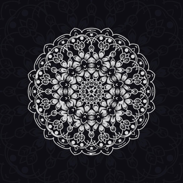 Conception Unique De Modèles De Relaxation De Mandala Floral Avec Fond Noirmotif Dessiné à La Main