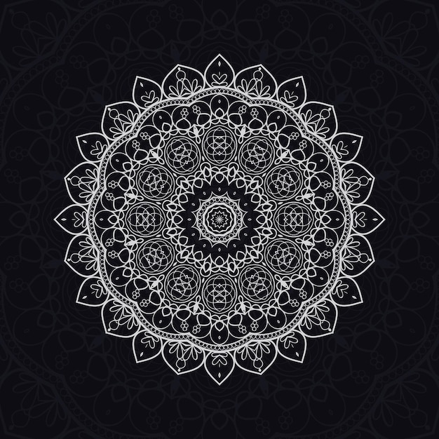 Conception Unique De Modèles De Relaxation De Mandala Floral Avec Fond Noirmotif Dessiné à La Main