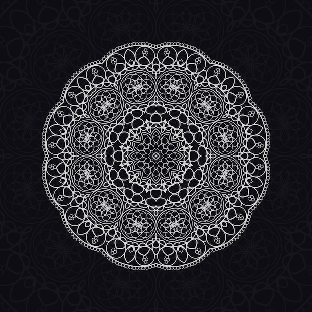 conception unique de modèles de relaxation de mandala floral avec fond noirmotif dessiné à la main