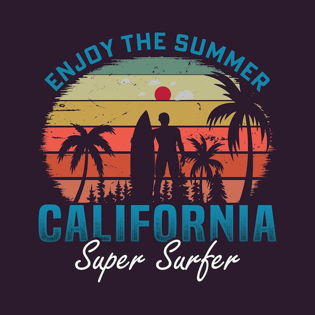 Vecteur conception unique de tshirt super surfeur californien 2023