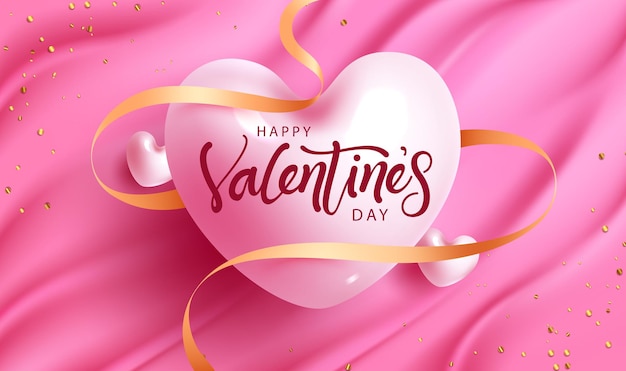 Conception De Vecteur De Ballon Coeur Saint Valentin. Texte De La Saint-valentin Heureuse Avec Des Ballons Coeur