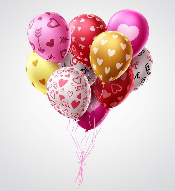 Conception de vecteur de ballons saint valentin Bouquet de ballons colorés en forme de coeur pour la saint valentin