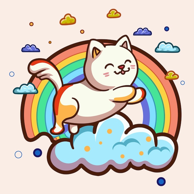 Conception de vecteur de chat Kawaii Cute Kittens Autocollant de dessin animé de chat pour la conception d'élément de salutation