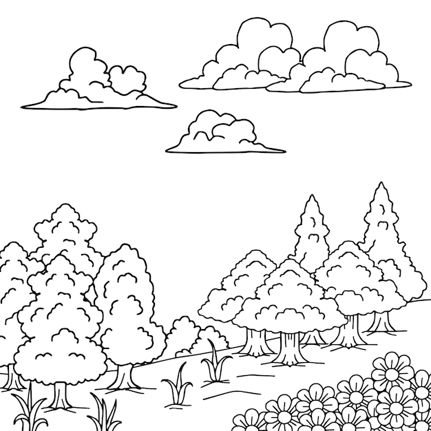 Conception Vecteur Coloriage Paysage Nature