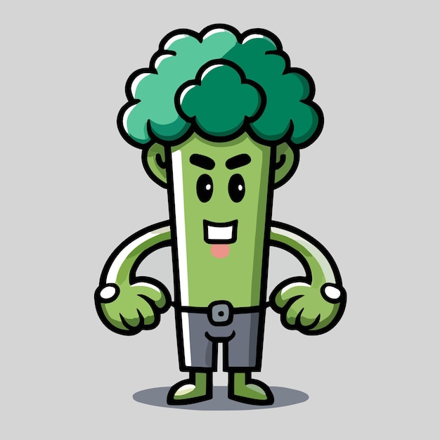 Conception de vecteur dans un style plat une mascotte mignonne pour les légumes frais de brocoli vert