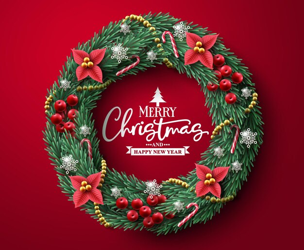 Conception de vecteur de guirlande de Noël Texte de joyeux Noël dans un espace rouge pour la typographie avec guirlande