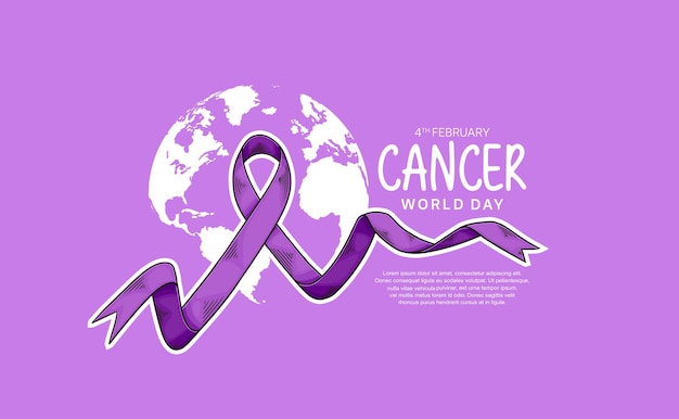 Conception De Vecteur D'illustration De La Journée Mondiale Du Cancer Avec Ruban Violet Et Carte Du Monde Pour La Campagne