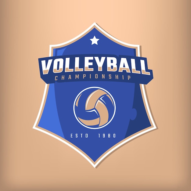 Conception De Vecteur De Logo De Tournoi De Sports De Volley-ball Sur Fond Marron