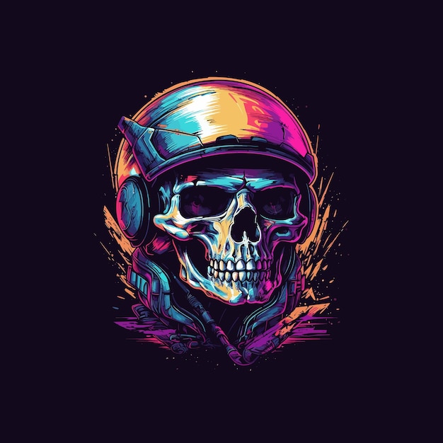 Conception De Vecteur De Mascotte De Moto Crâne Synthwave