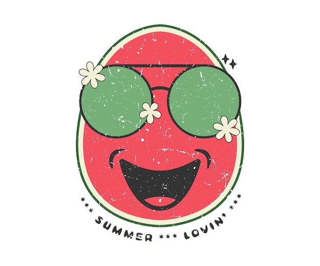 Vecteur conception de vecteur de vacances d'été lovin 'été avec joli visage de pastèque portant des lunettes de soleil