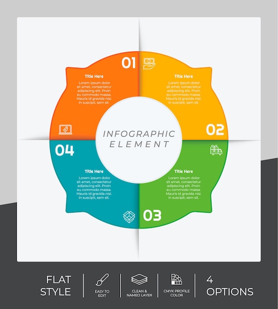 Vecteur la conception vectorielle infographique avec 4 options peut être utilisée pour la présentation du flux de travail et à des fins commerciales