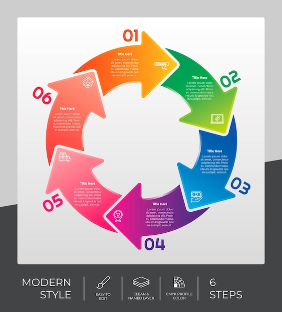 Vecteur la conception vectorielle infographique en 6 étapes peut être utilisée pour la présentation du flux de travail et à des fins commerciales