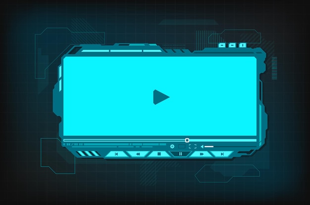 Conception Vectorielle D'interface Futuriste Du Lecteur Vidéo Hud De L'écran De Film Hologramme Avec Boutons De Contrôle Multimédia, Barre De Menu Et Curseur De Volume. Lecteur Numérique D'application Multimédia, D'interface Utilisateur Web Et D'application Mobile