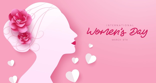 Conception vectorielle internationale de la journée des femmes. Visage latéral de belle femme avec l'élément de fleur pour le 8 mars