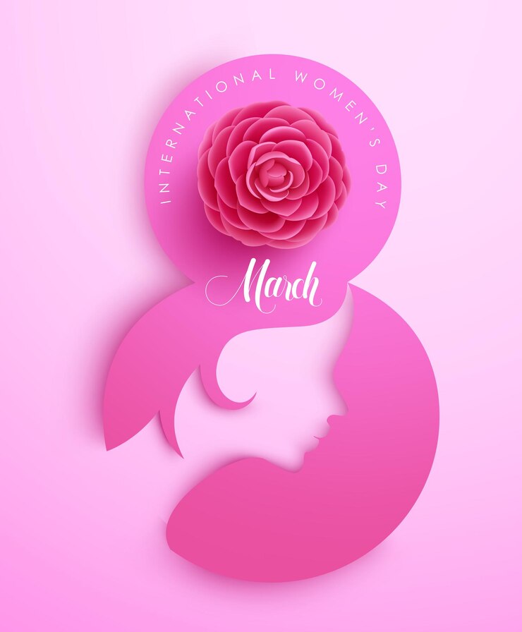 Vecteur conception vectorielle de la journée des femmes du 8 mars. texte international de la journée de la femme avec la forme numéro huit et la femme.