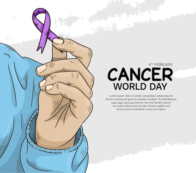 Conception Vectorielle De La Journée Mondiale Du Cancer Avec Une Main Tenant Et Une Illustration De Ruban Pour La Campagne Et L'affiche