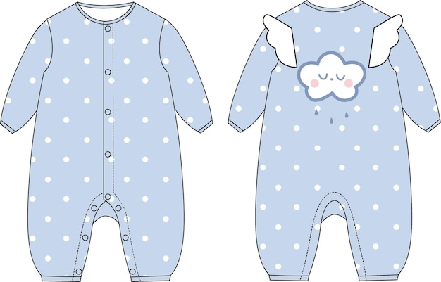 Vecteur conception de vêtements à pois de dessin animé mignon nuage bleu ange dessinés à la main pour les enfants