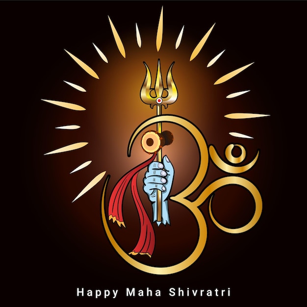 Conception De Voeux Maha Shivratri Avec Symbole Om Et Trishul Tenant Avec La Main