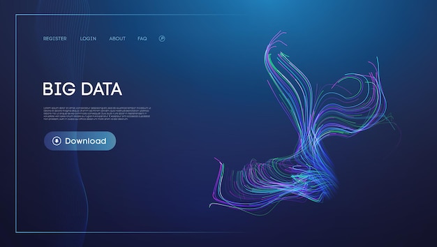 Conception web bleue avec visualisation abstraite et colorée du flux de données