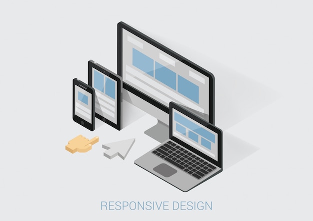 Conception Web Réactive Concept Isométrique Plat Interface De Site Web Webdesign Sur Différents écrans D'appareils