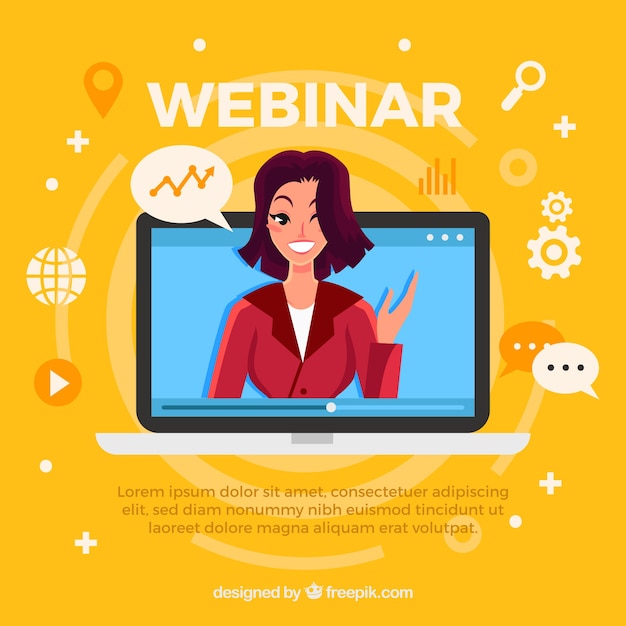 Conception De Webinaire Avec Une Femme Dans Un Ordinateur Portable