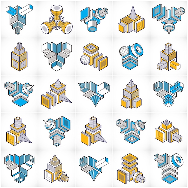 Conceptions 3D, jeu de formes vectorielles abstraites.