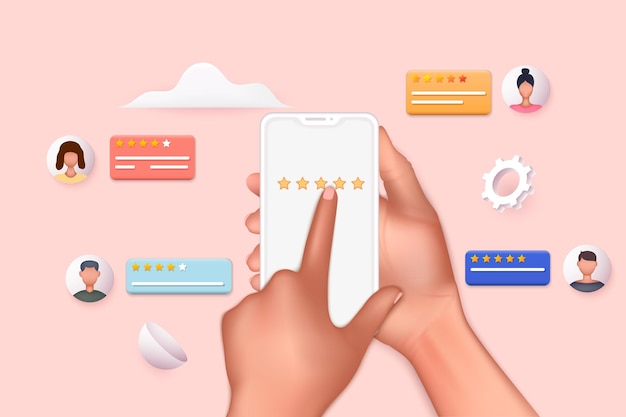 Concepts D'avis Client Part Montrant Sur Cinq étoiles Excellente Note Et Texte 3d