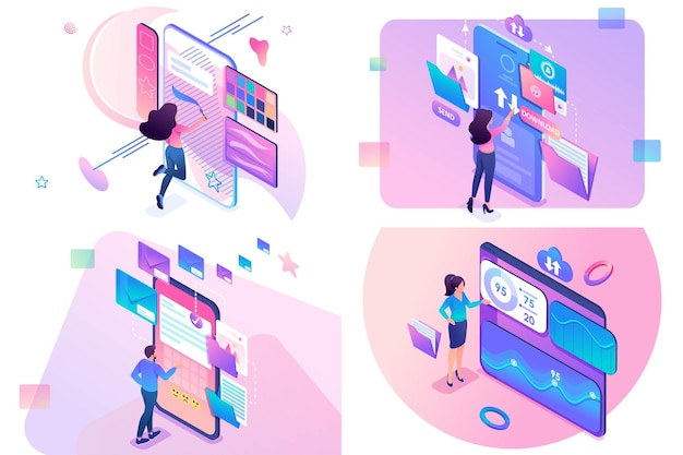 concepts isométriques gestion financière stockage de données envoi de lettres conception créative Pour la conception Web