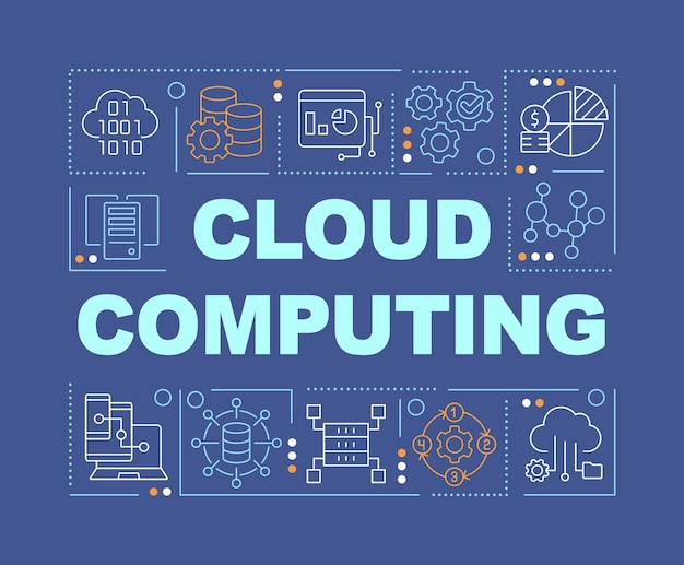 Concepts de mots de cloud computing bannière bleu foncé