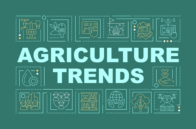 Concepts De Mots De Tendances Agricoles Bannière Verte Industrie Agricole Infographie Avec Des Icônes Sur Fond De Couleur Typographie Isolée Illustration Vectorielle Avec Texte Police Arialblack Utilisée