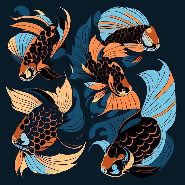 Concepts de poissons exotiques Assortiment d'illustrations vectorielles