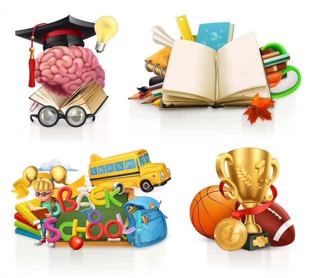 Concepts scolaires, ensemble d'éléments clipart