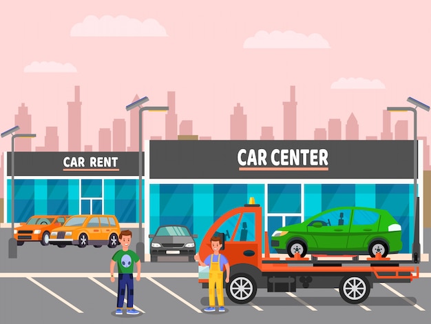 Concession Automobile, Illustration Vectorielle Rent Center