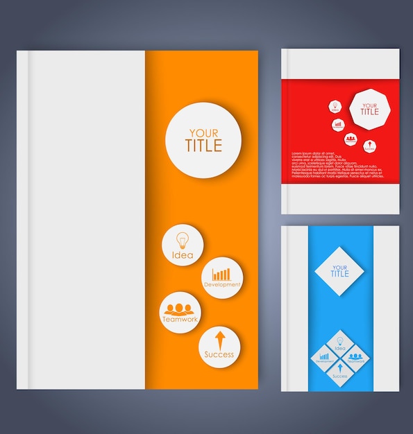 Vecteur concevez des brochures en couleur pour les entreprises dans un style géométrique, des lignes, des cercles, des diamants et des octogones. ensemble.