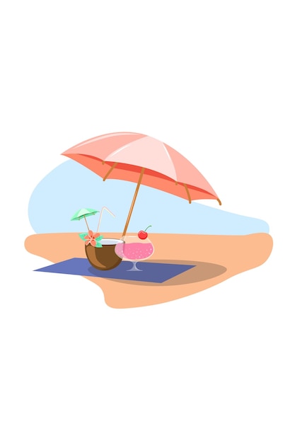 Concevoir Un Cocktail Et De La Noix De Coco Dans L'illustration D'un Parapluie