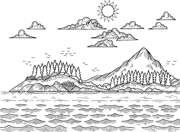 Concevoir Le Contour Du Paysage De L'île Vectorielle