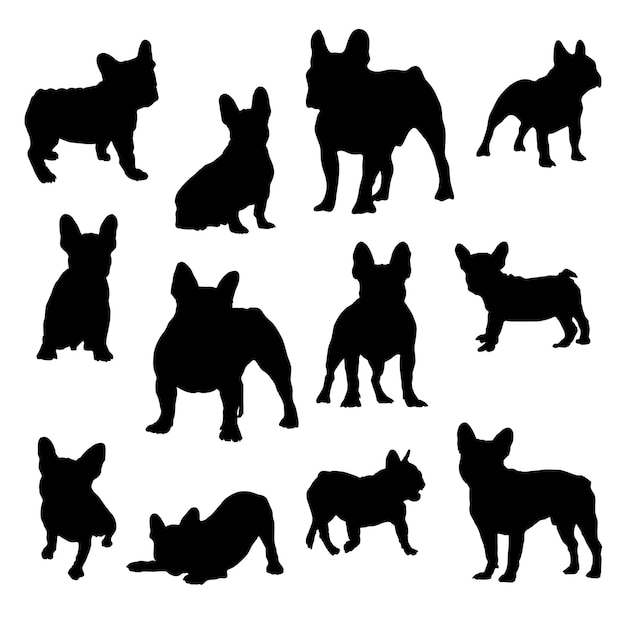 Vecteur concevoir des graphismes en noir et blanc de visage de bouledogue français dans différentes poses