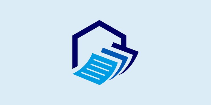 Vecteur concevoir un logo comptable avec une combinaison de papier ou de documents et d'une maison ou d'un bâtiment
