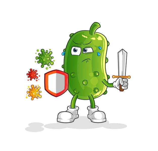 Concombre Contre Les Virus Cartoon Cartoon Mascot Vector