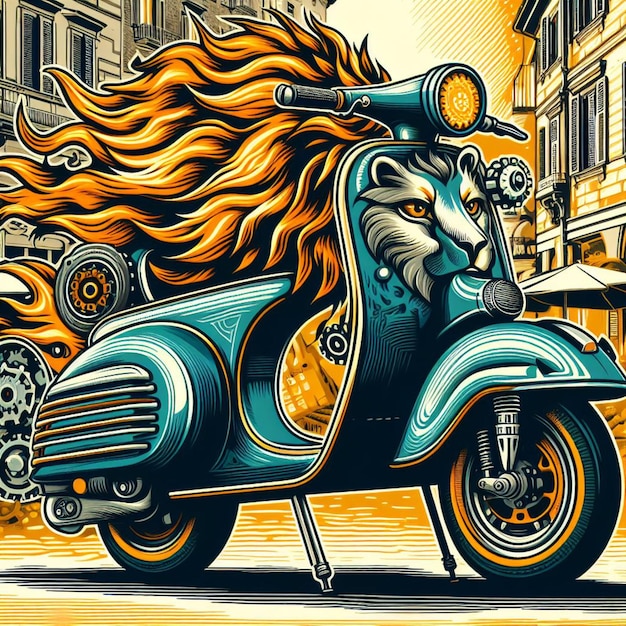 Vecteur conduire la vespa lion en ville