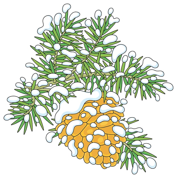 Cône Sur Une Illustration De Dessin Animé De Vecteur De Branche Enneigée Sur Fond Blanc