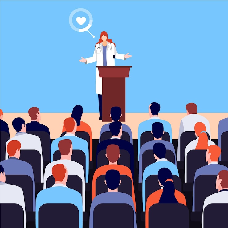 Vecteur conférence médicale plate
