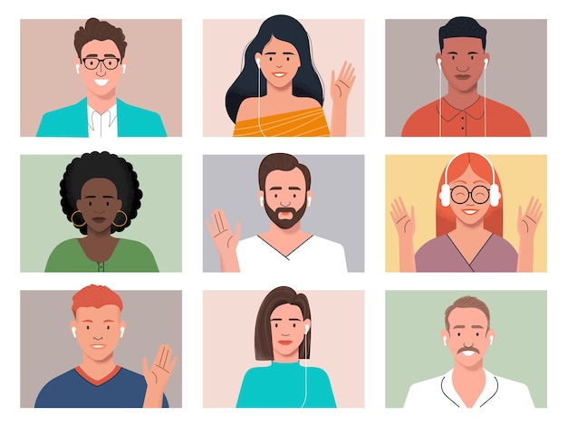 Conférence vidéo. Groupe de personnes sur écran d'ordinateur prenant avec un collègue. Vidéoconférence et communication en ligne. Illustration de la conférence d'écran de communication, visioconférence.