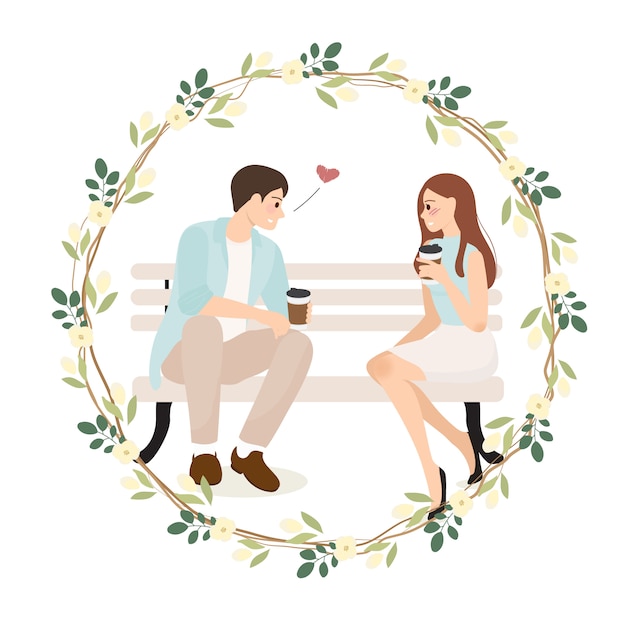 Vecteur confession de jeune couple tout en ayant une illustration de café